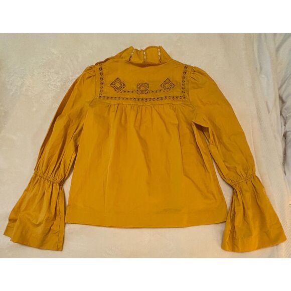 EUC Free People Another Eternity Embroidered Blouse, Mustard, Sz XS - Picture 4 of 10